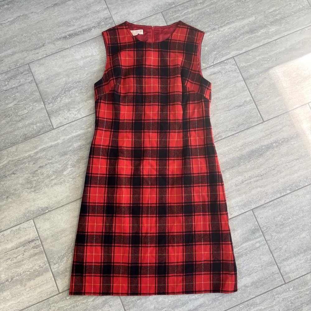 Vtg Pendleton Pure Virgin Wool Red Tartan Plaid Sleeveless Shift Dress 12 Preppy